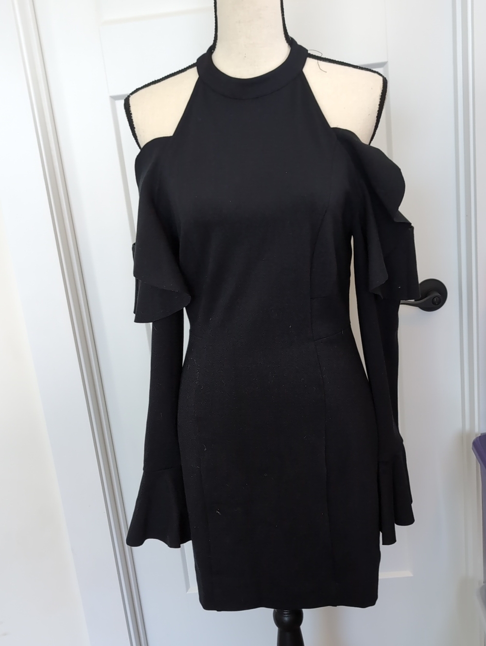 Free People Black Cold-Shoulder Ruffle Dress